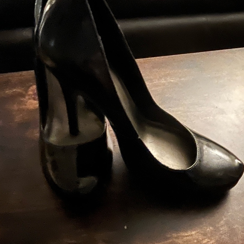 Ladies black patent high heel shoes